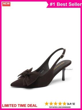 Slingback Pump Heels with Bow 3-Inch Stiletto Faux Suede